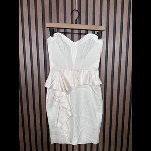New Bebe Dress 2 / XS Womens White Ruffled Tulip Shift Linen Blend Strapless